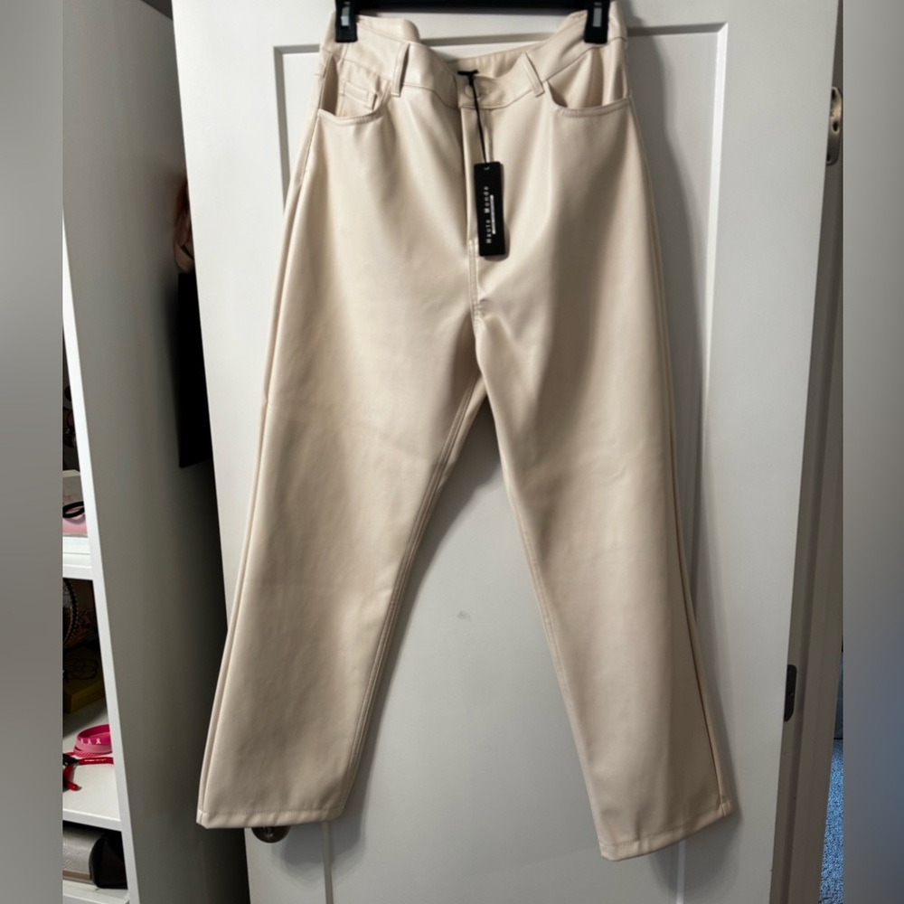 Cream Faux Leather Pants